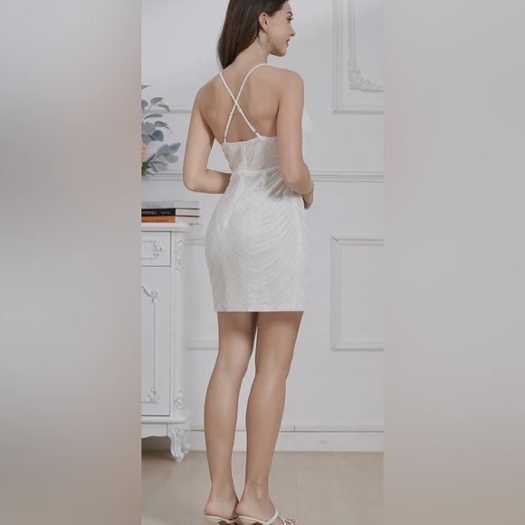 ODIZLI Spaghetti Straps Sparkly Sequins A Line Mini Dress Above Knee Length - Picture 8 of 16